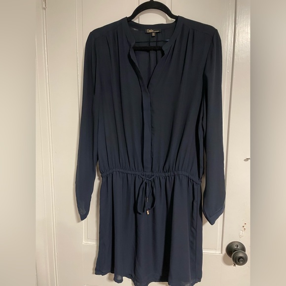Dalia Dresses & Skirts - Navy blue button dress with cinched waist